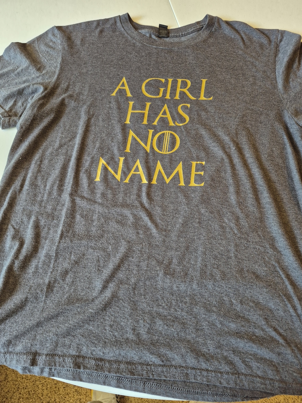 Anvil Gray Men's Tee with Yellow 'A Girl Has No Name' Graphic 4774